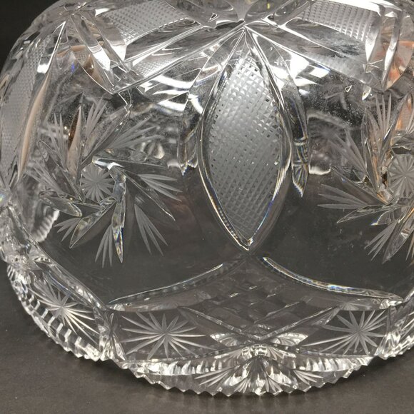 Vintage 1950s Crystal Sawtooth Rim Starburst Glass Serving Bowl Candy Fruit Host - Picture 7 of 10